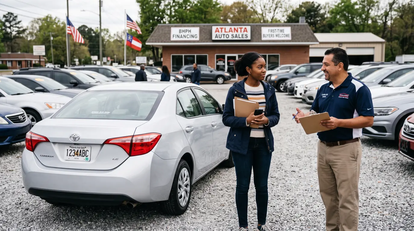 A buy here pay here first time buyer guide covering approval, budgeting, vehicle checks, questions to ask, and what Atlanta buyers should expect.
